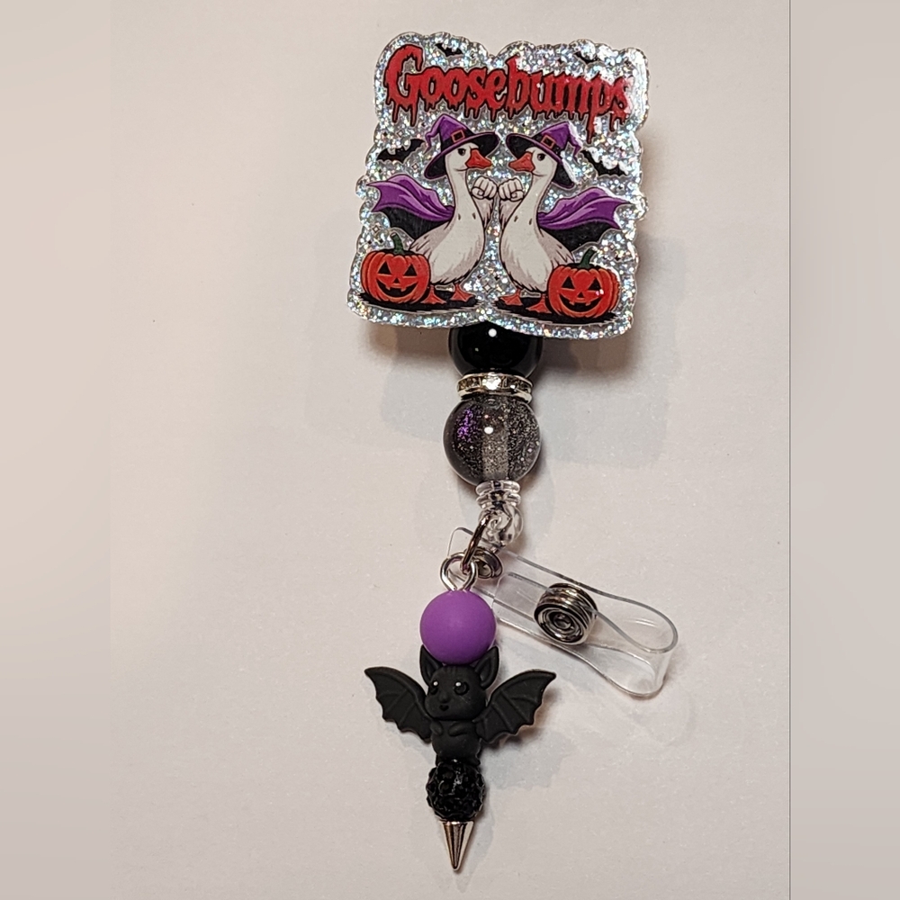 Badge Reel Goose Bumps Halloween Witch Pumpkin‎ Beaded Clip Alligator Clip